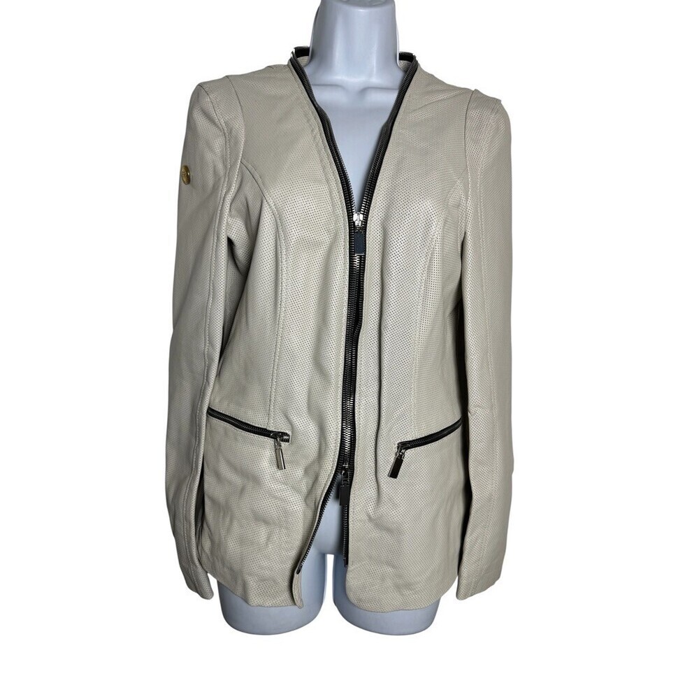 Maledetti Toscani Perforated Leather Jacket Women's Medium Cream Italy zipper